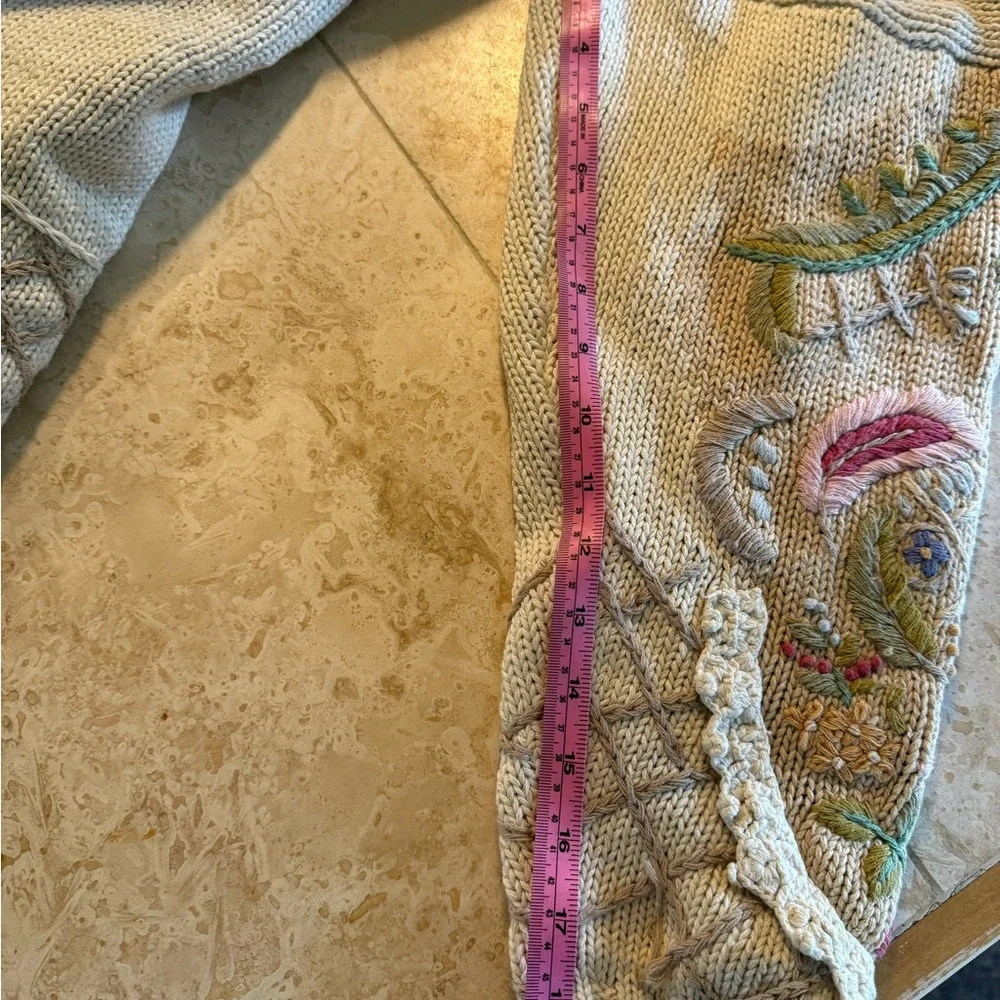 VINTAGE Jennifer Reed Sweater Womens 3x Ivory Floral Cardigan Embroidered - Picture 7 of 8